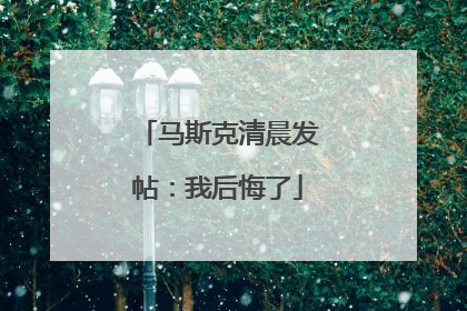 马斯克清晨发帖：我后悔了